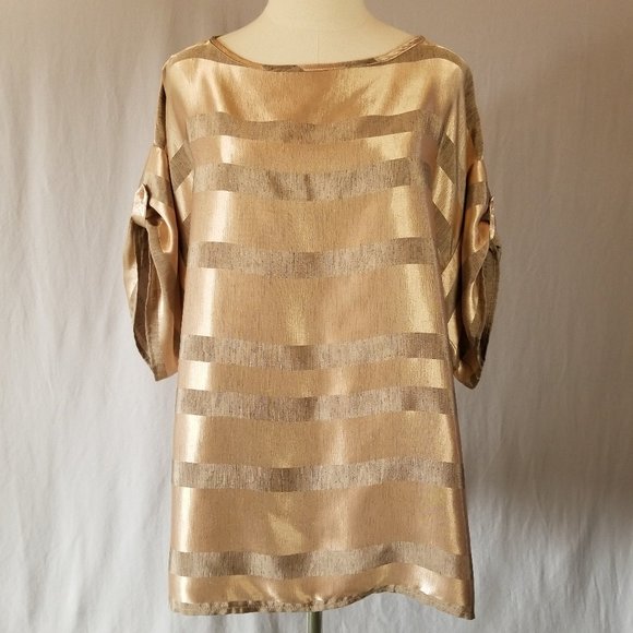 Vintage Tops - Vintage 80s Clichy Gold Striped Satin Top OS